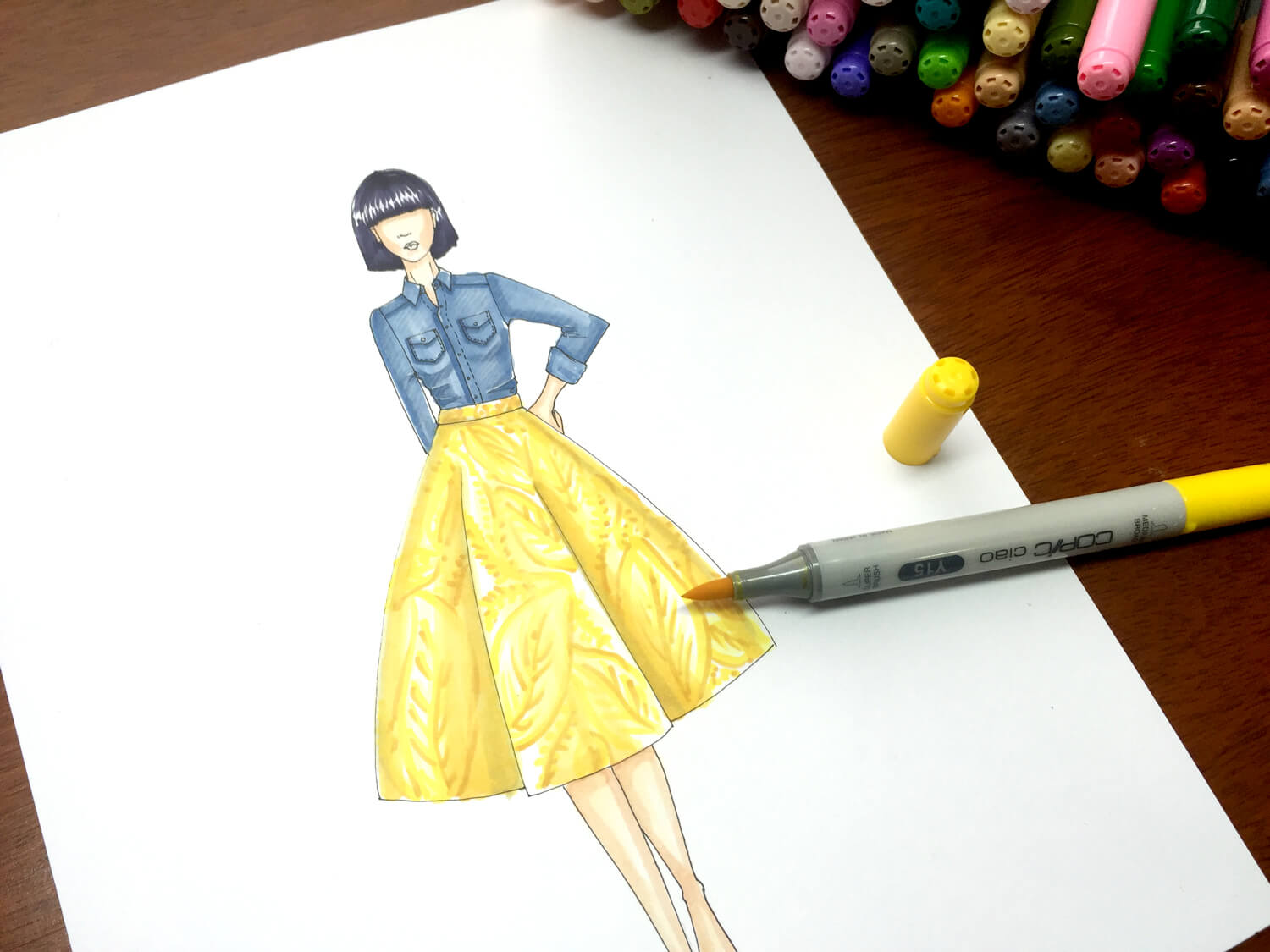 Colorear una falda con estampado en figurines